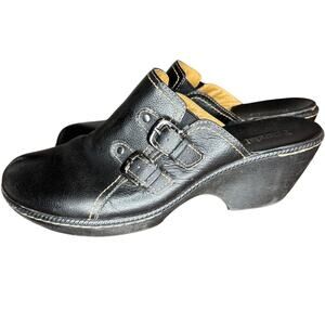 Bjorndal "Jessie" Platform Heels Women's Sz 10 Black Pebbled Leather Mules Boho